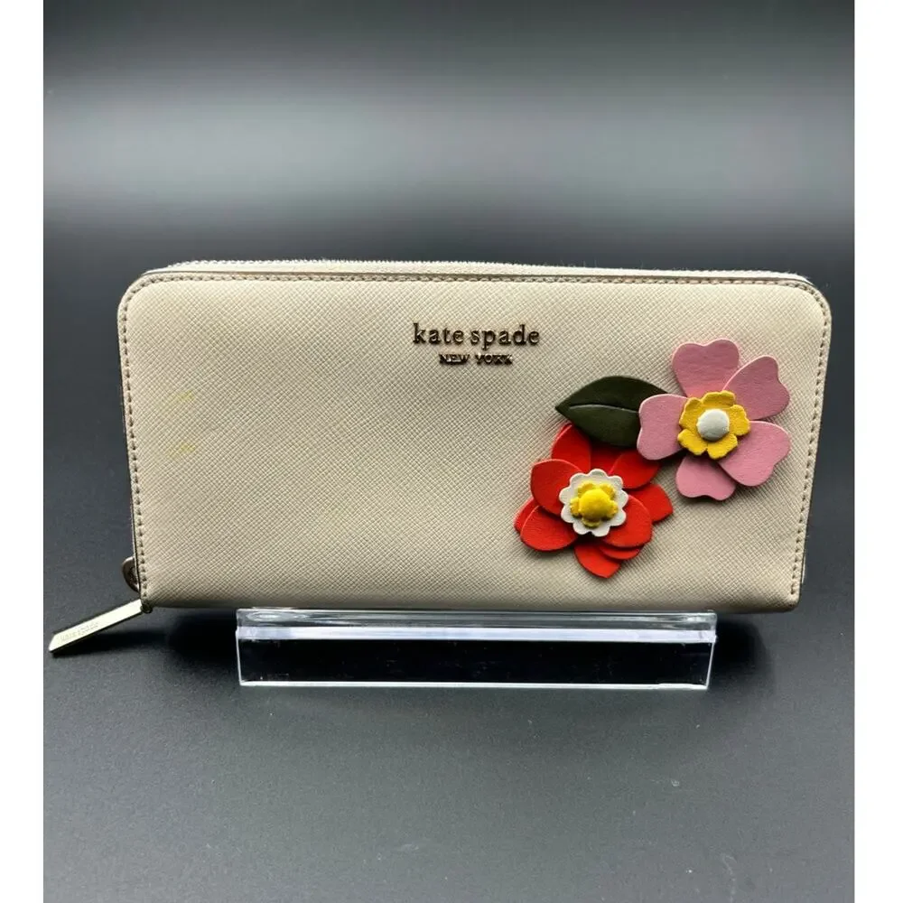 Kate Spade Petal Zip Continental Wallet Saffiano Floral Appliqué Garden Party - Picture 2 of 7